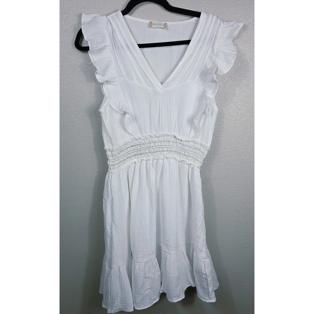 Attard State White Gauze Ruffle Mini Dress‎ Cottagecore Boho Lace Trim L